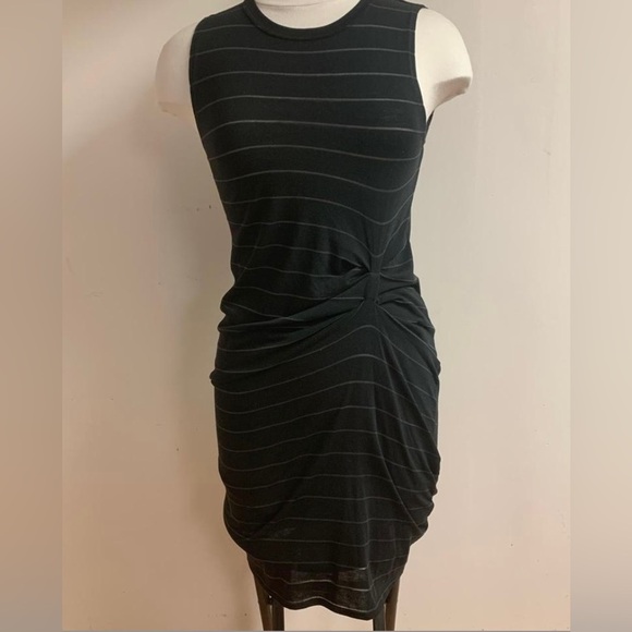 NWOT H&M Black and White Striped Ruched Midi Dress - Picture 1 of 4